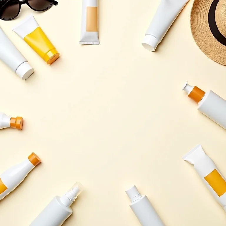 Produtos de skincare essenciais para viagem dispostos em fundo claro