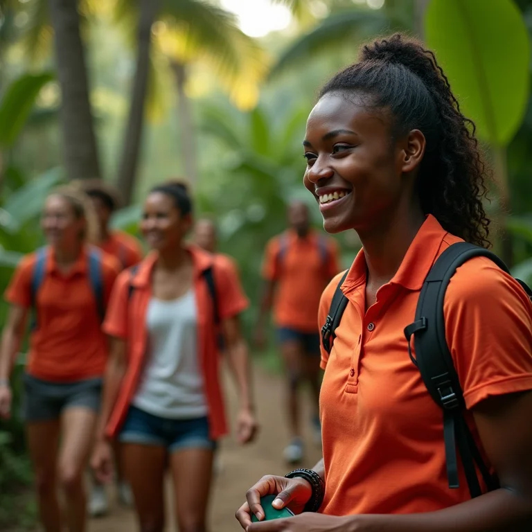 Profissionais diversos engajados em atividades de team-building.