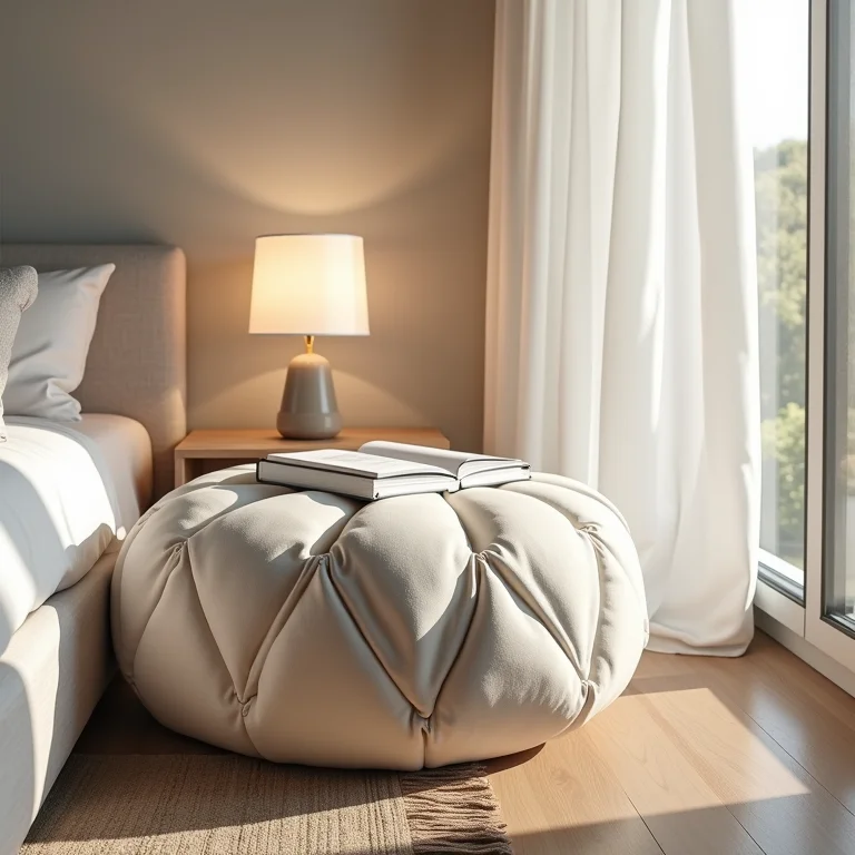 Puff com estampa geométrica como criado-mudo