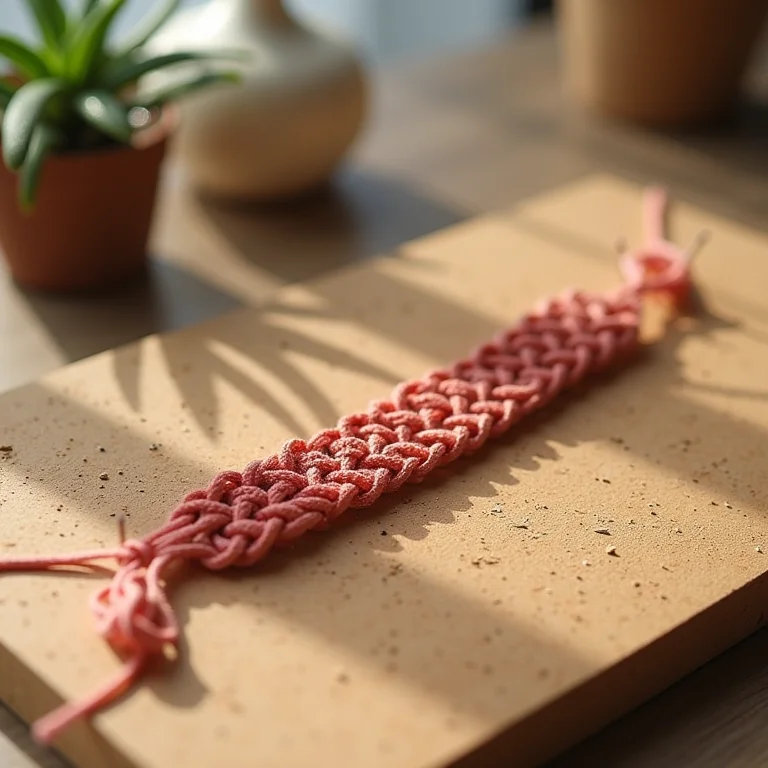 Pulseira de macramê em criação com base de apoio