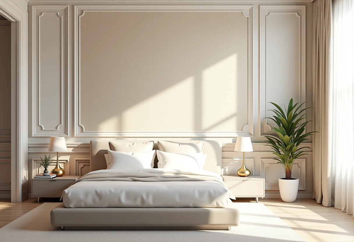 Quarto de casal com papel de parede elegante