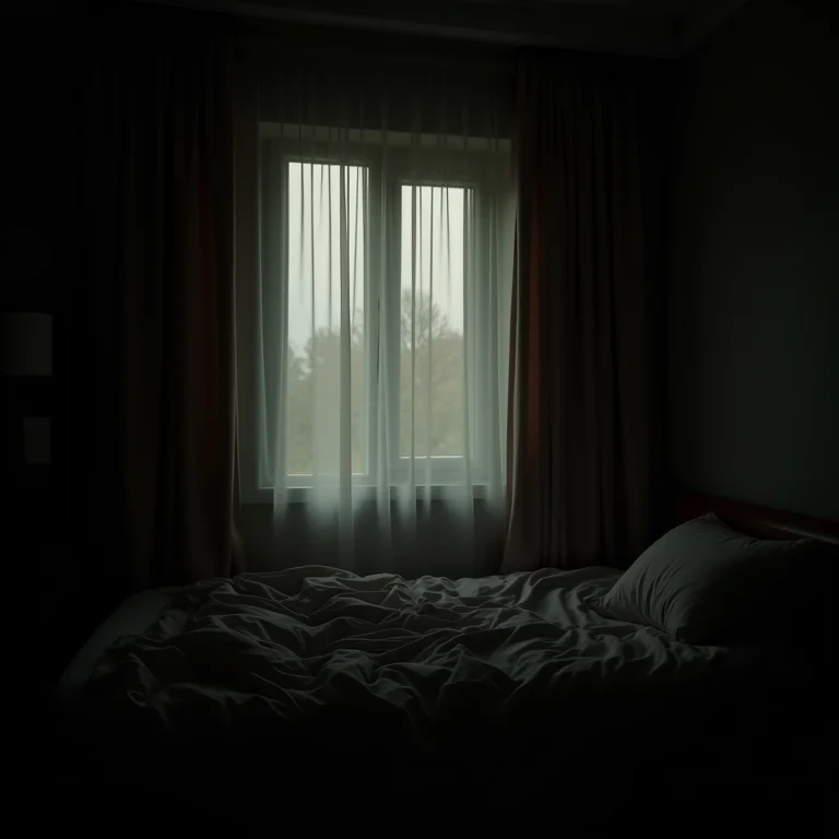 Quarto pequeno com cortinas pesadas e escuras