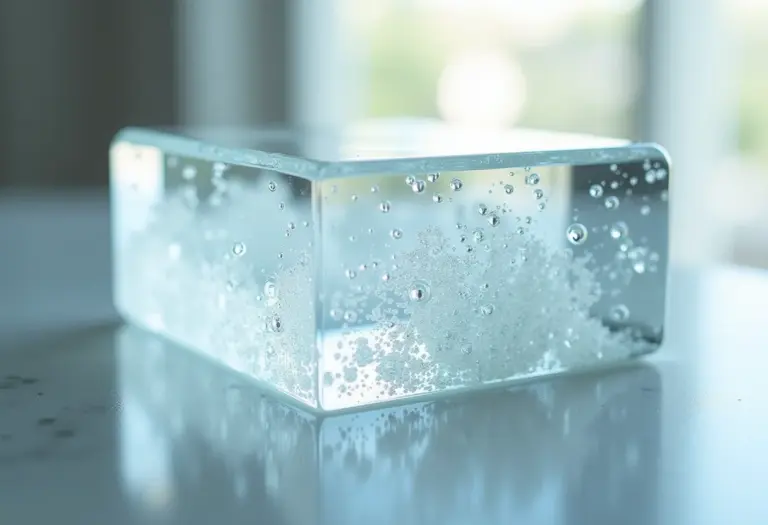 Resina epóxi transparente com bolhas visíveis