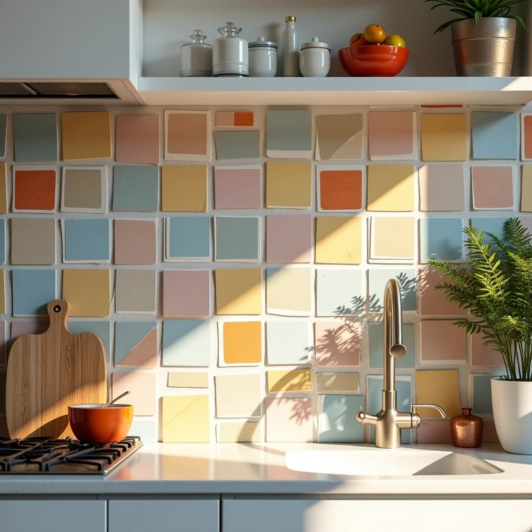 Revestimento de pastilhas coloridas em cozinha