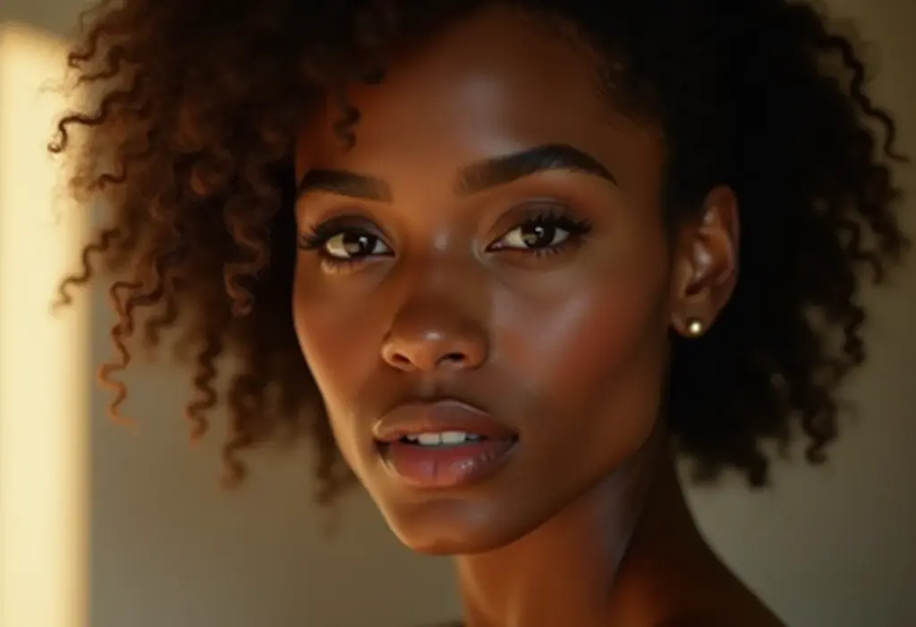 Rosto de mulher com maquiagem natural e radiante