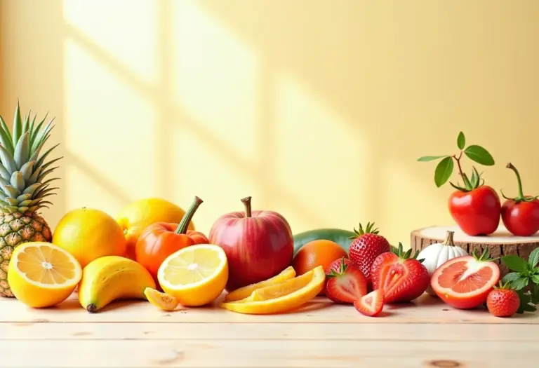 Rótulos e alimentos frescos em composição minimalista