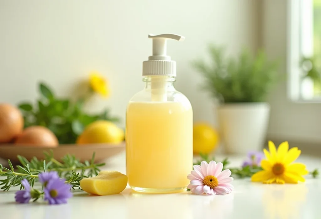 Sabonete líquido caseiro com ervas e flores
