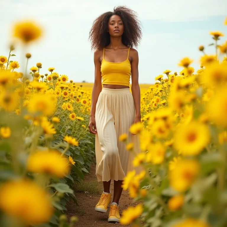 Saia midi e tênis amarelo: look feminino e confortável