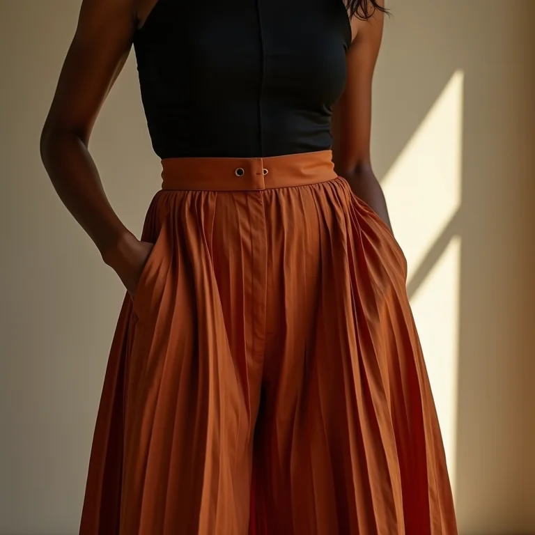 Saia midi plissada de cintura alta valorizando a silhueta