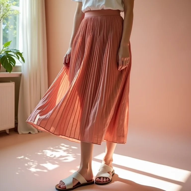 Saia midi plissada em diferentes cores e estampas