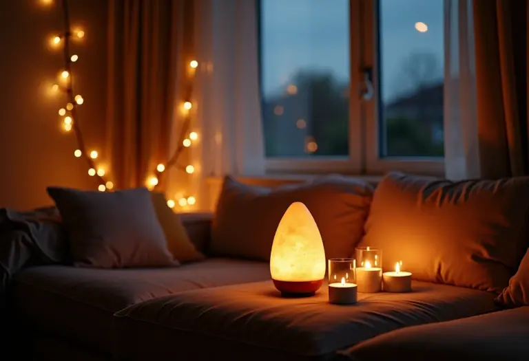 Sala de estar aconchegante com iluminação suave e relaxante