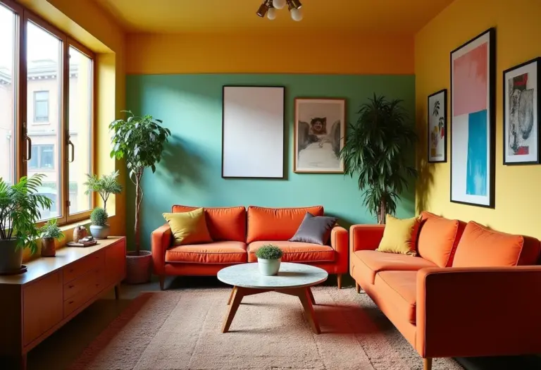 Sala de estar colorida e aconchegante em apartamento pequeno