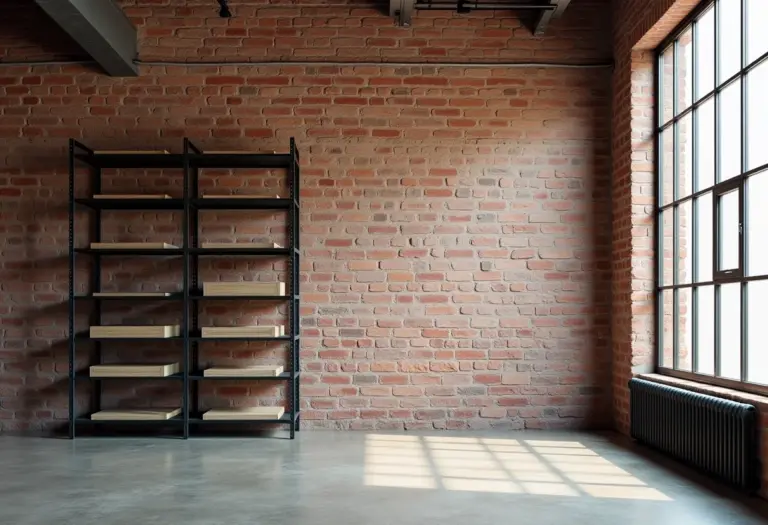 Sala de estar de apartamento pequeno com decoração industrial.