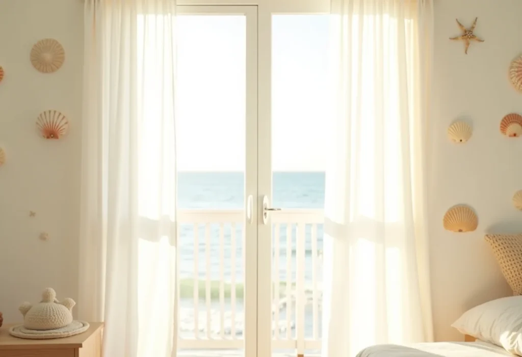 Sala de estar decorada com artesanato de conchas