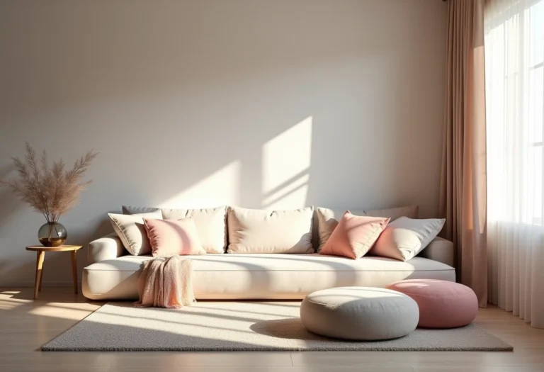 Sala de estar decorada com puffs estilosos