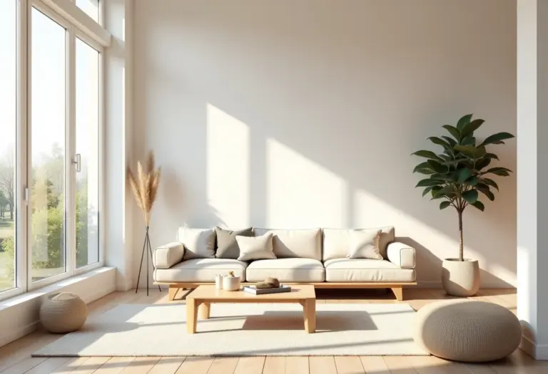 Sala de estar moderna com decoração clean e toques de design inovador