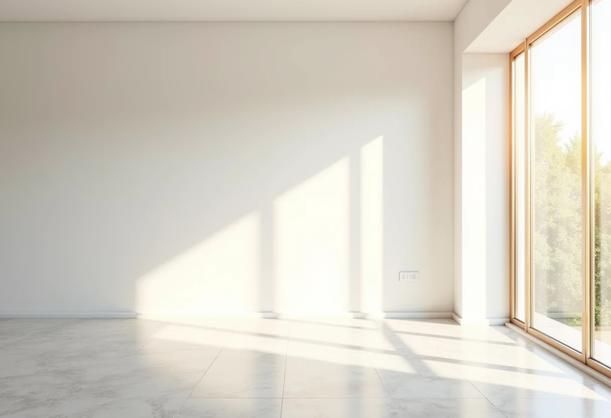 Sala de estar moderna com decoração minimalista e luz natural
