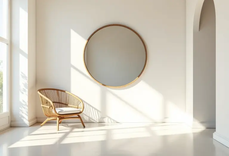 Sala de estar moderna com espelho decorativo grande