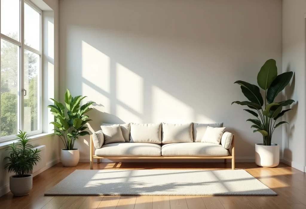 Sala de estar moderna e iluminada com toques de cores vibrantes.