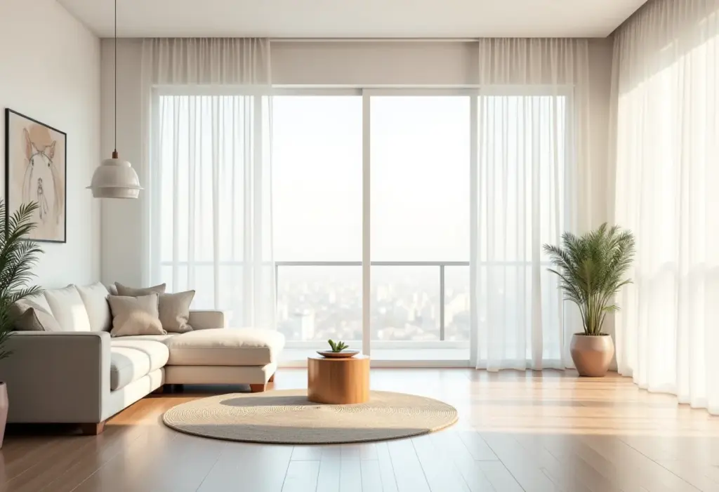 Sala de estar pequena e bem decorada com luz natural