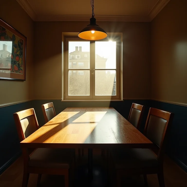 Sala de jantar com iluminação inadequada