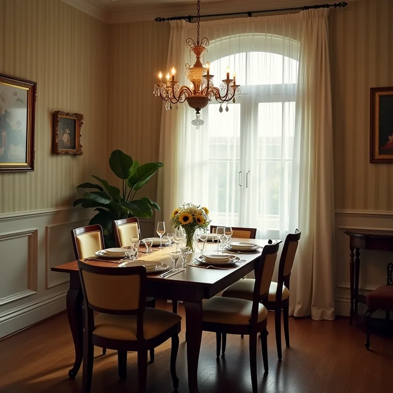Sala de jantar com mesa desproporcional ao espaço
