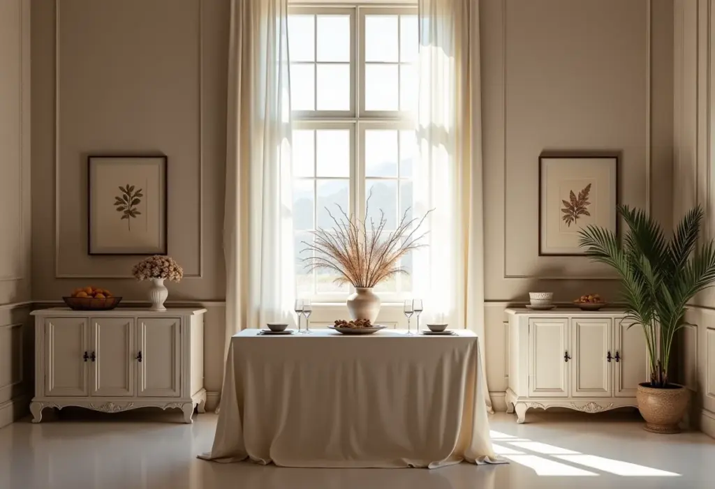 Sala de jantar elegante com buffet decorado