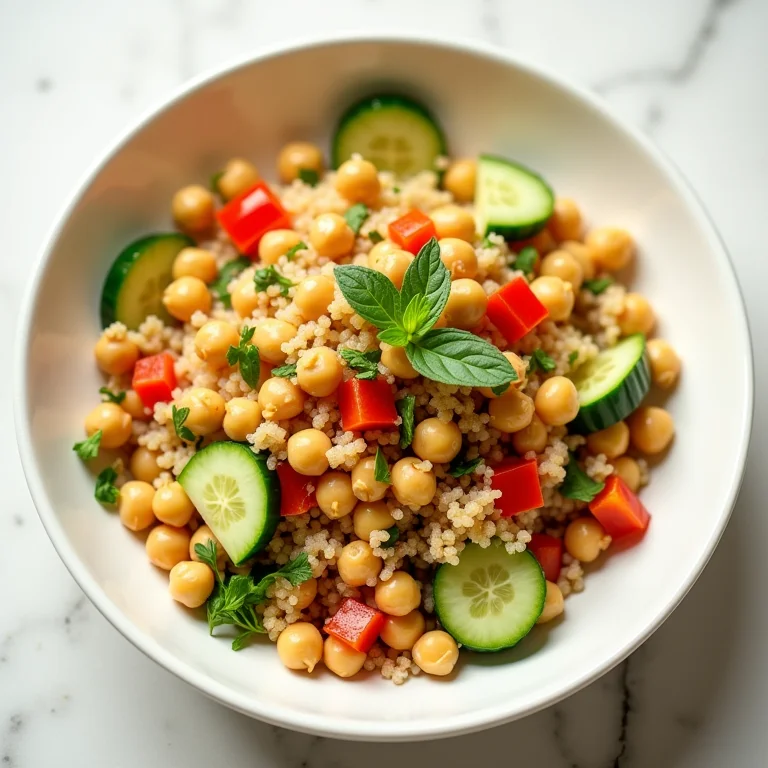 Salada de quinoa com grão de bico e legumes