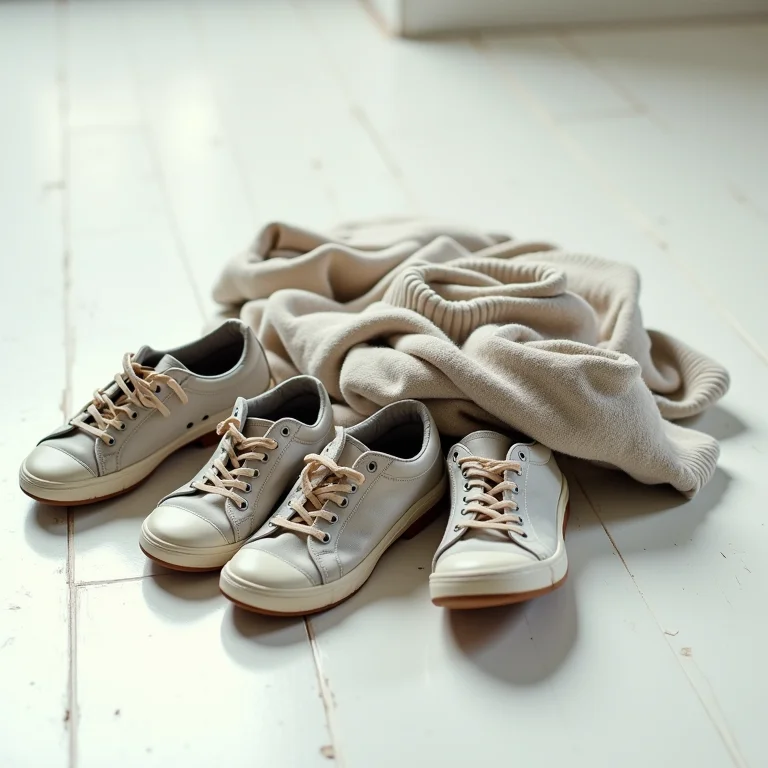 Sapatos desconfortáveis e roupas apertadas jogadas no chão