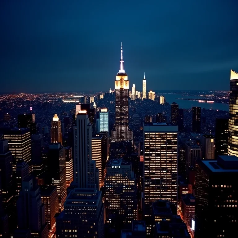 Skyline de Nova York à noite com luzes vibrantes