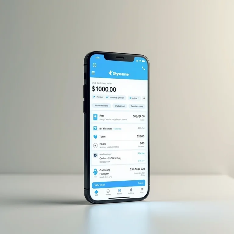 Smartphone mostrando resultados de busca de voos no Skyscanner