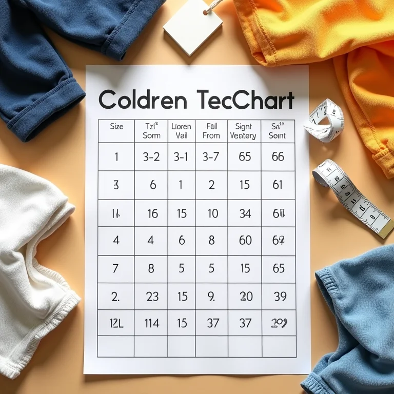 Tabela de tamanhos de roupa infantil com fita métrica.