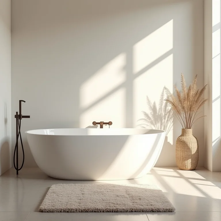 Tapete macio ao lado da banheira em banheiro