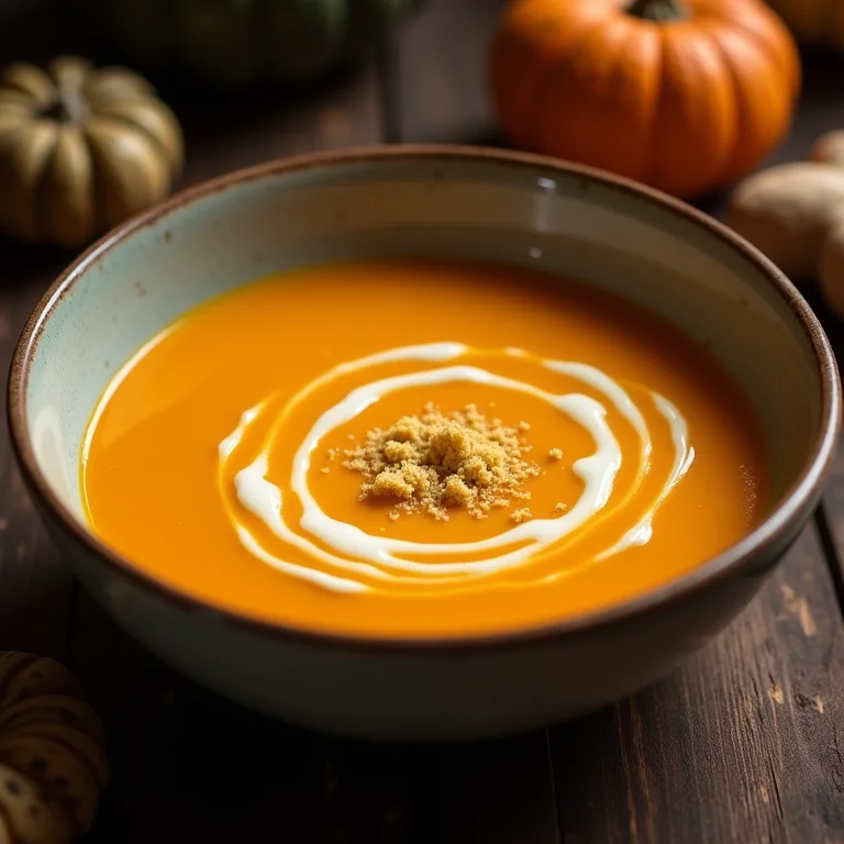 Tigela de sopa de abóbora com gengibre.