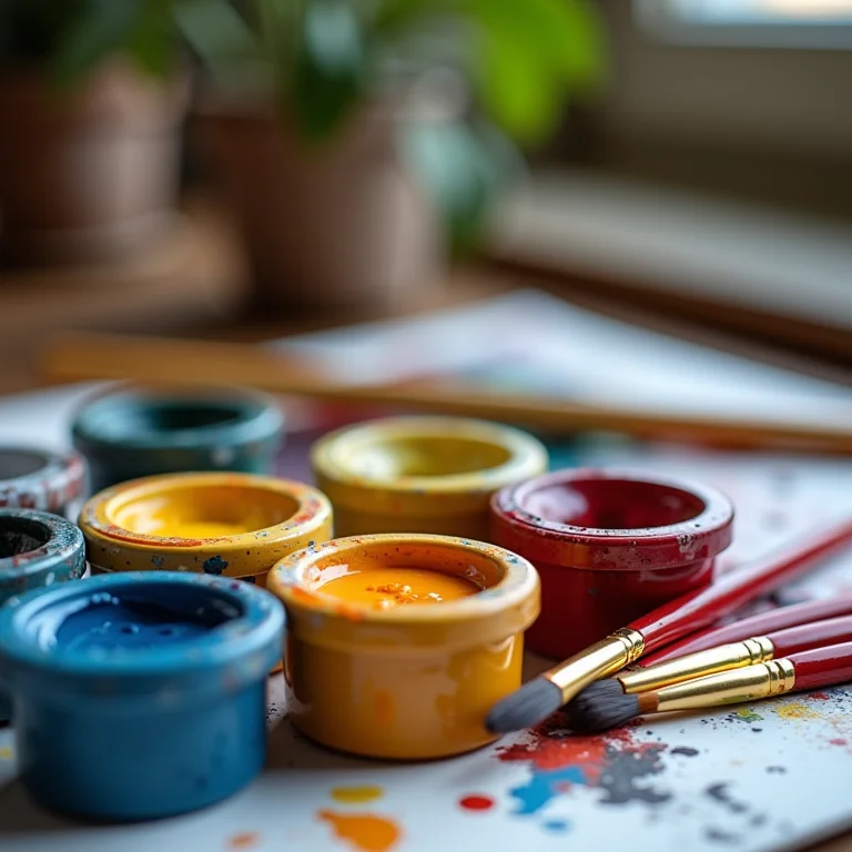 Tintas acrílicas e pincéis para pintar cabelo de biscuit.