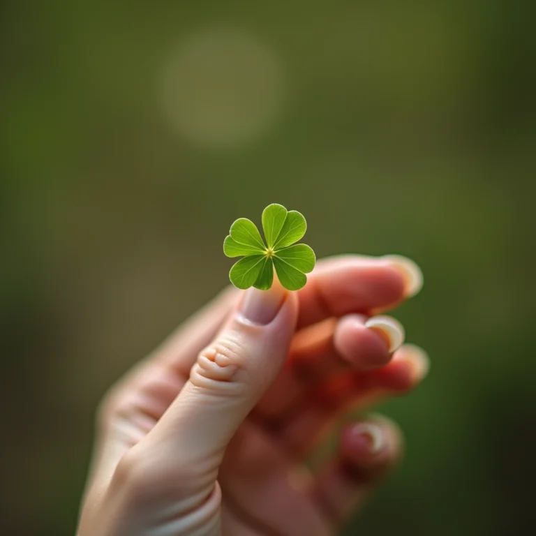 Trevo de quatro folhas na mão de uma mulher