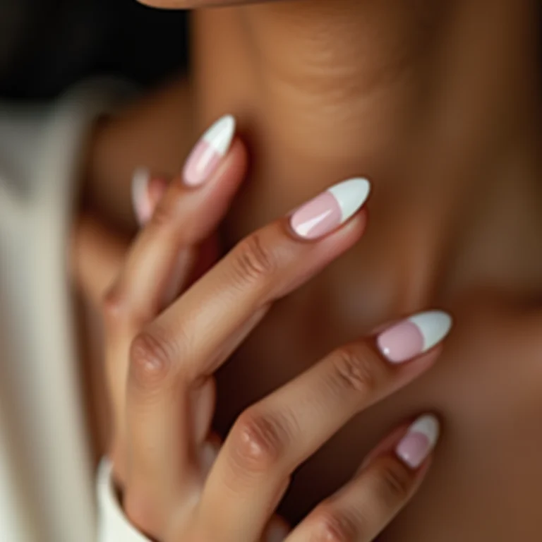 Unhas almond curtas com francesinha clássica