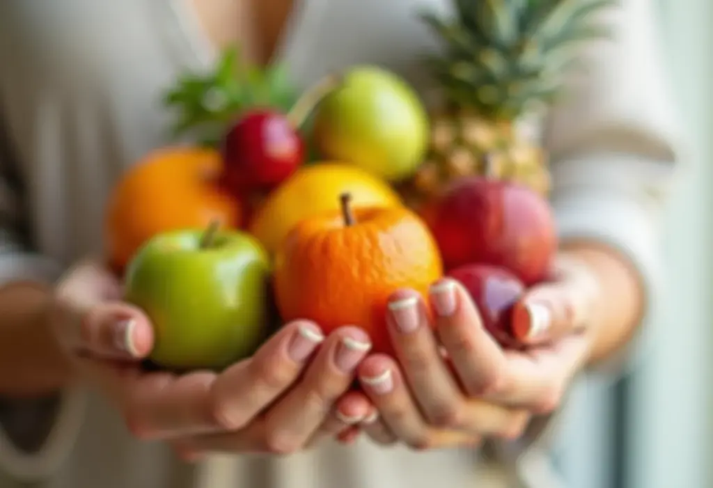 Unhas fortes e saudáveis com frutas e legumes frescos