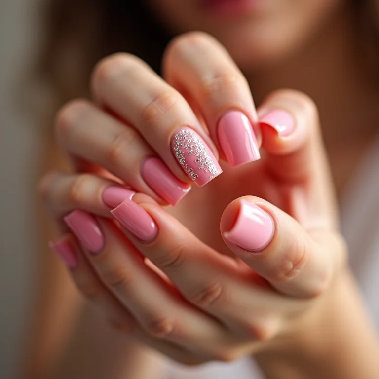 Unhas rosa com pedrarias