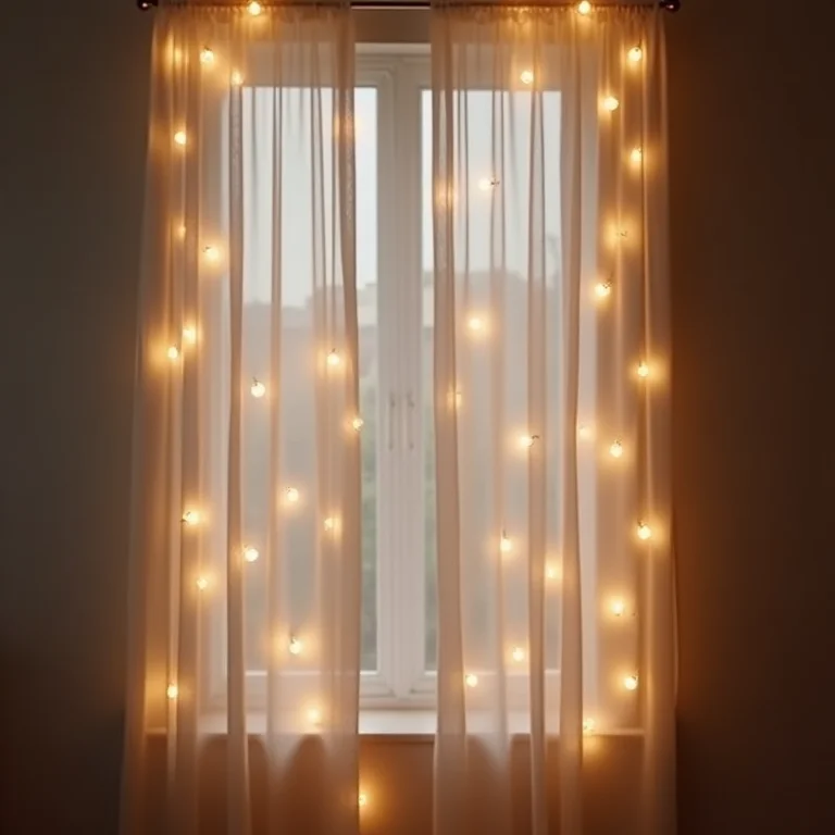 Varal de luzes criando um ambiente romântico e aconchegante