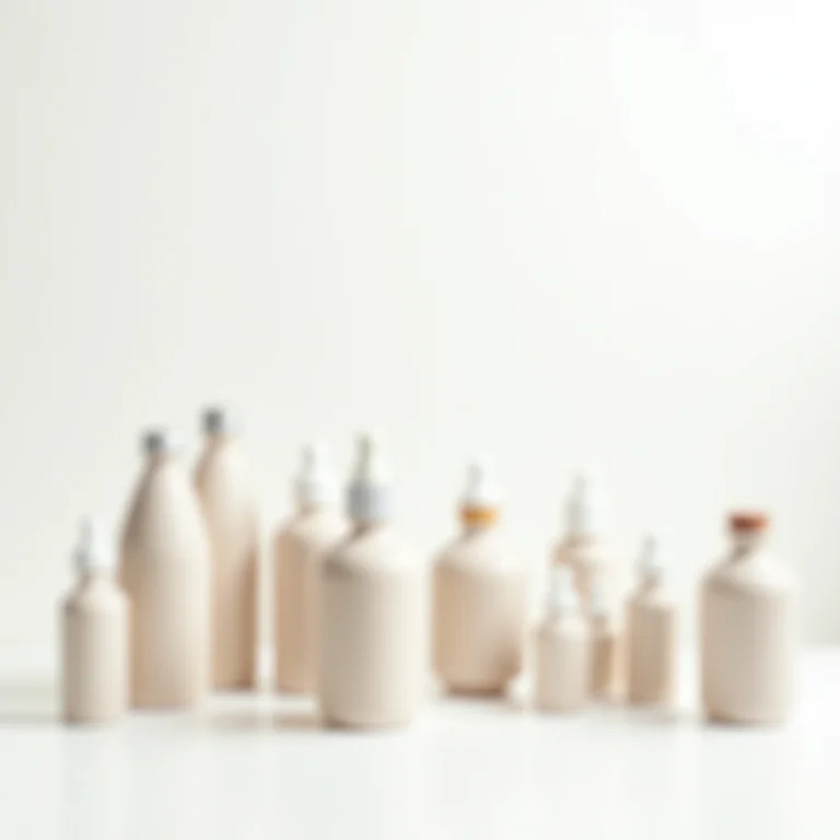 Variedade de frascos de verniz para decoupage sobre fundo branco.