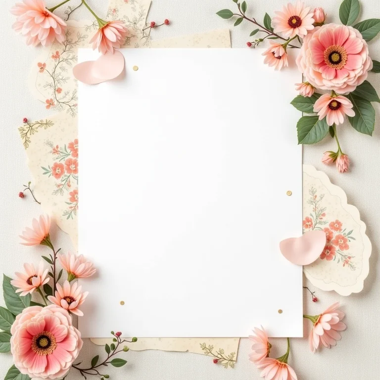 Variedade de papéis para decoupage com estampas florais e vintage sobre fundo de linho texturizado.