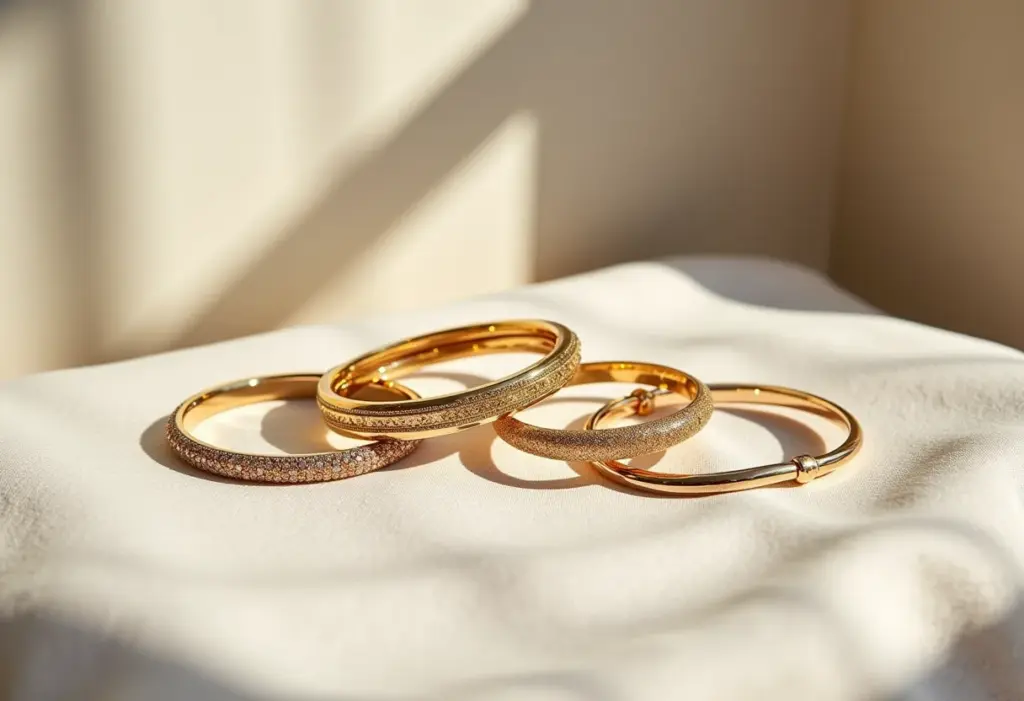 Variedade de pulseiras femininas em composição minimalista