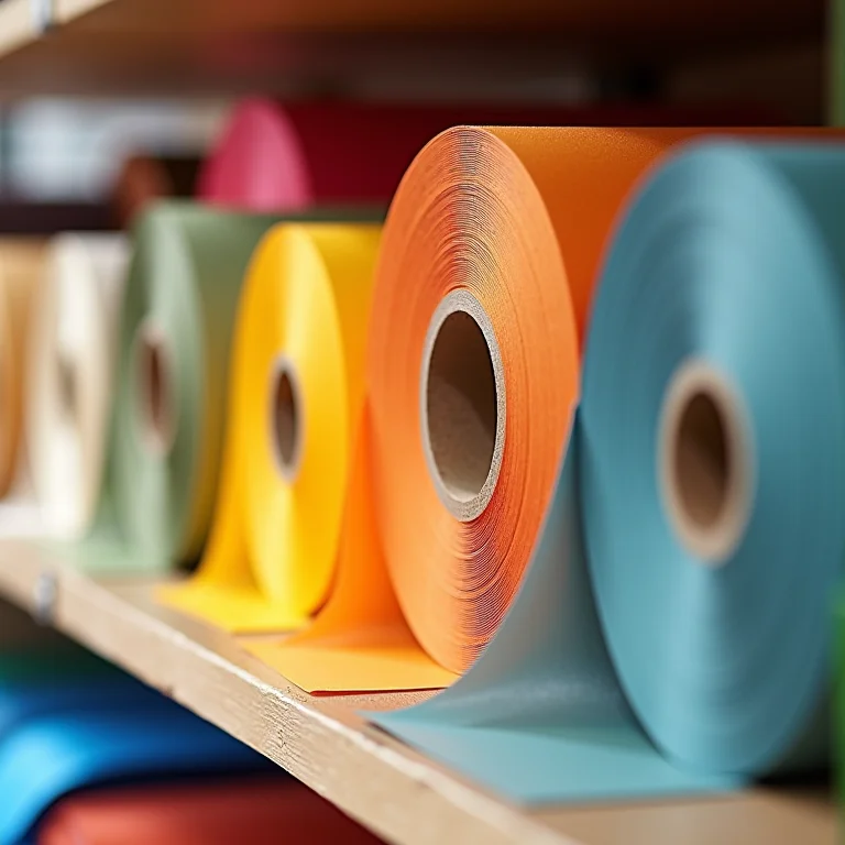 Variedade de tecidos adesivados coloridos.