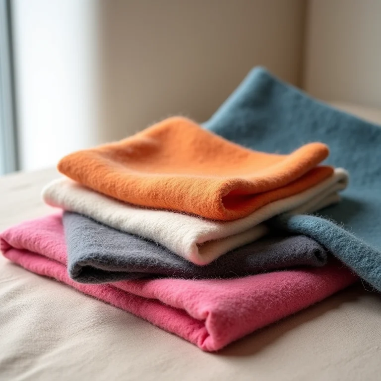 Variedade de tipos de feltro em diferentes cores e texturas.