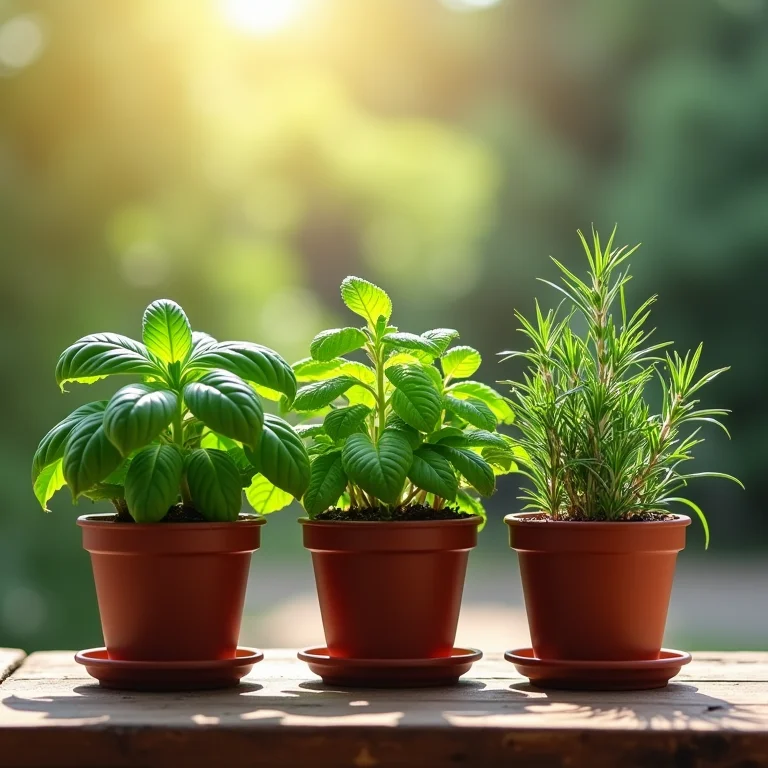 Vasos com ervas aromáticas.
