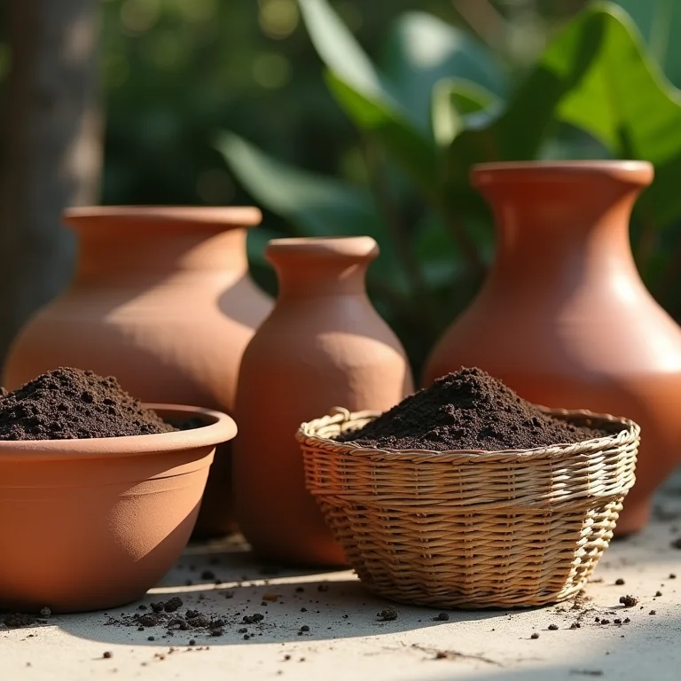 Vasos e cachepots de diferentes tipos.