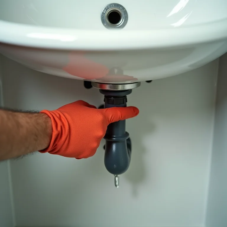 Vazamento em um cano sob a pia do banheiro.