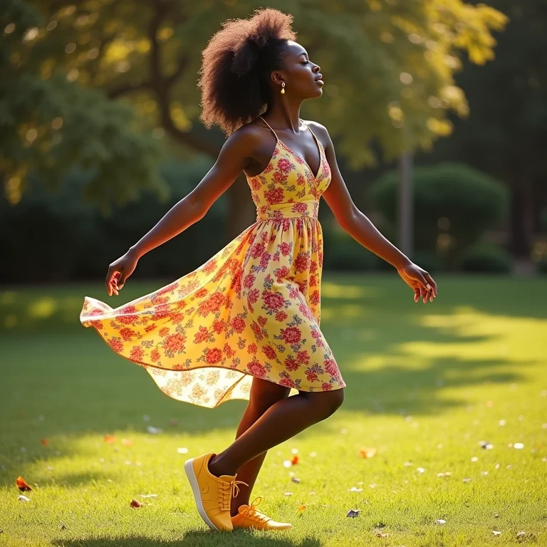 Vestido floral e tênis amarelo: look romântico e moderno