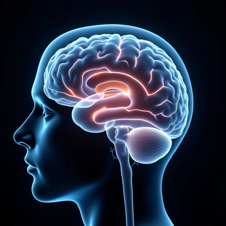 Visualização de um cérebro com caminhos neurais destacados.